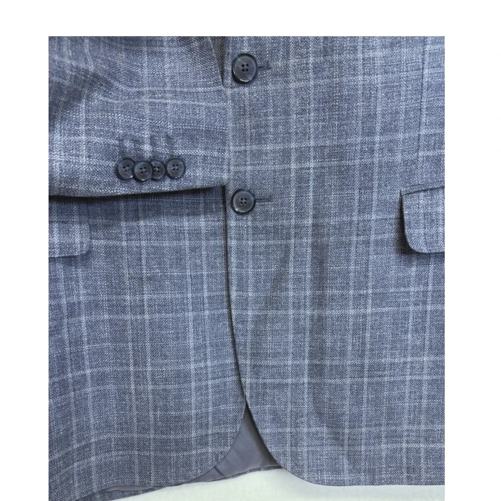 Joseph Abboud Blazer Mens 44S Blue Wool Silk Linen Plaid Sport Coat Heritage